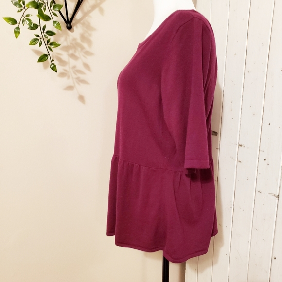 LOFT | PEPLUM SCOOPNECKED WOOL BLEND BURGANDY TOP - Picture 4 of 8